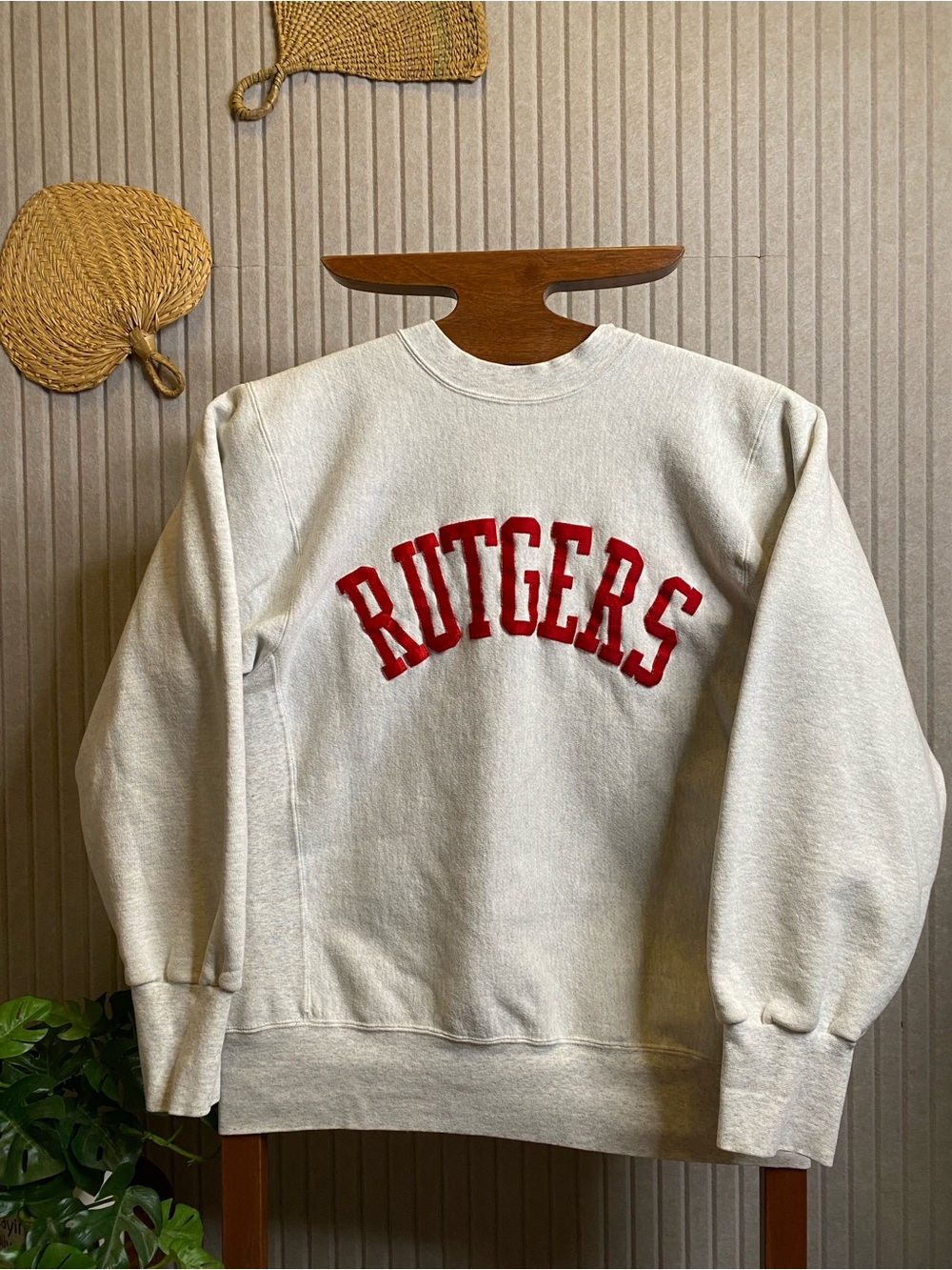 Vintage 90s Rutgers Crewneck Sweatshirt Mens L Light Grey USA Double Sided Logo